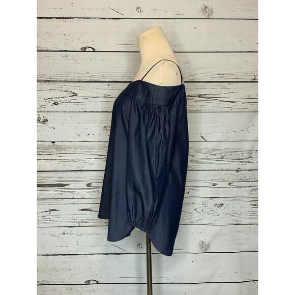 Tibi off-shoulder chambray denim top Blue blouse size 00 - Picture 8 of 9
